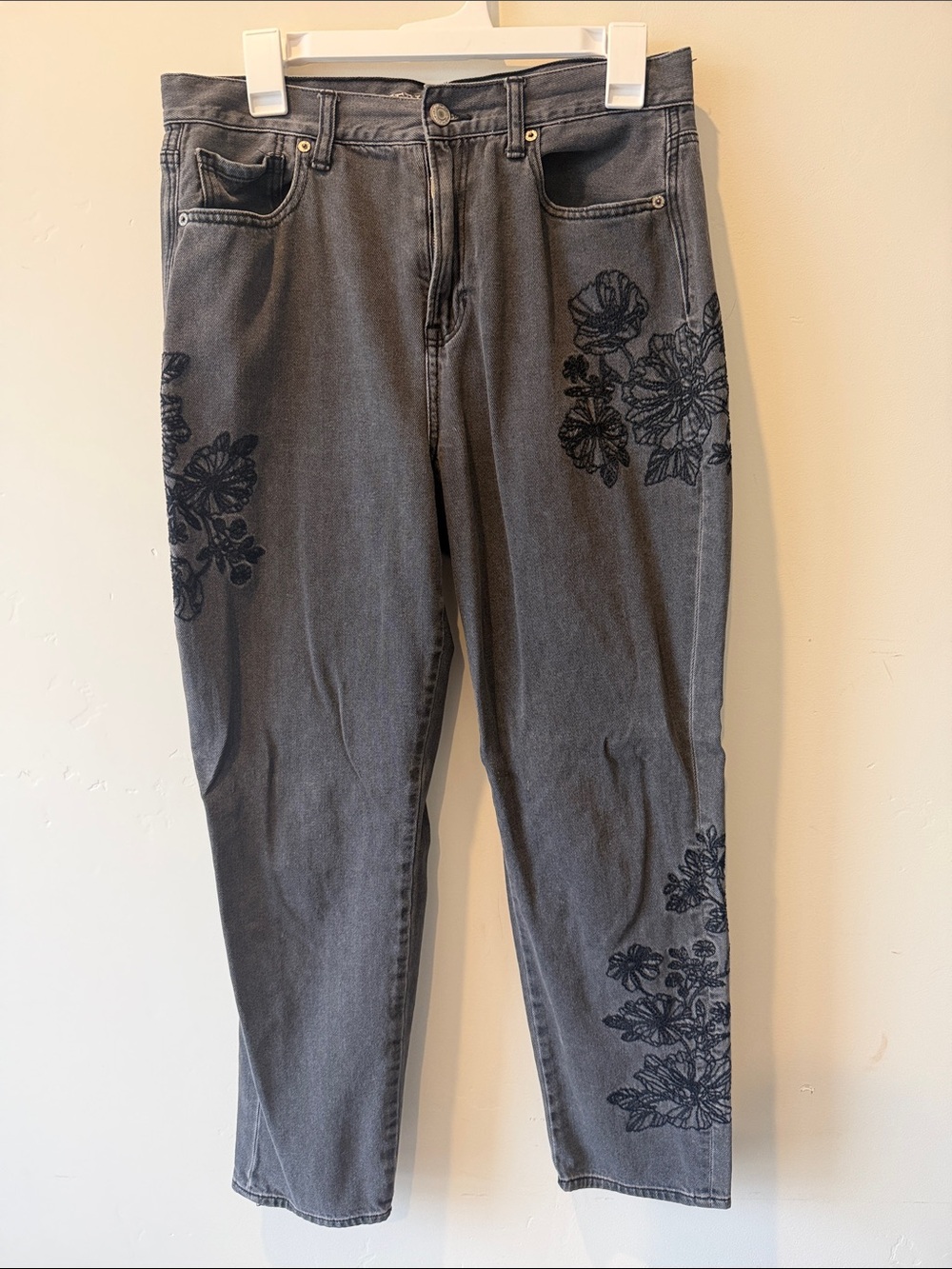 American Eagle Outfitters Black Floral Embroidered Boot Cut Jeans